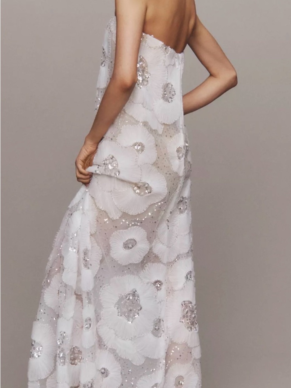 Helsi Margot (L) Strapless White Floral Embellished Evening Dress - Picture 3 of 4